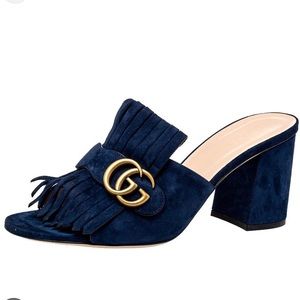 GUCCI NAVY MARMONT FRINGE MULES size 38